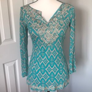 INC Embroidered Split Neck Tunic